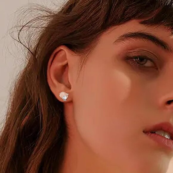 925 Sterling Silver Thanksgiving Turkey Earrings for Women Hypoallergenic Stud J - Picture 5 of 6